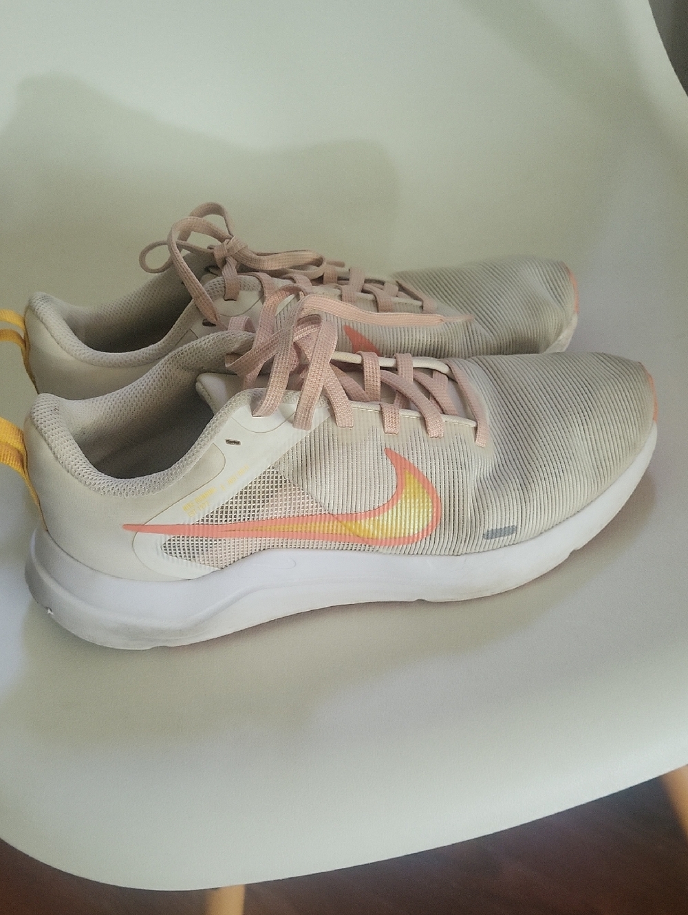 Nike Women's Pale Pink and Yellow Trainer Sneakers